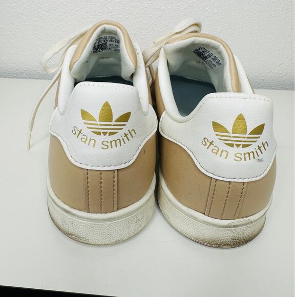 Adidas Gold Stan Smith Colab Tan & White Leather Lace up Sneaker Shoes 8 - Picture 5 of 12